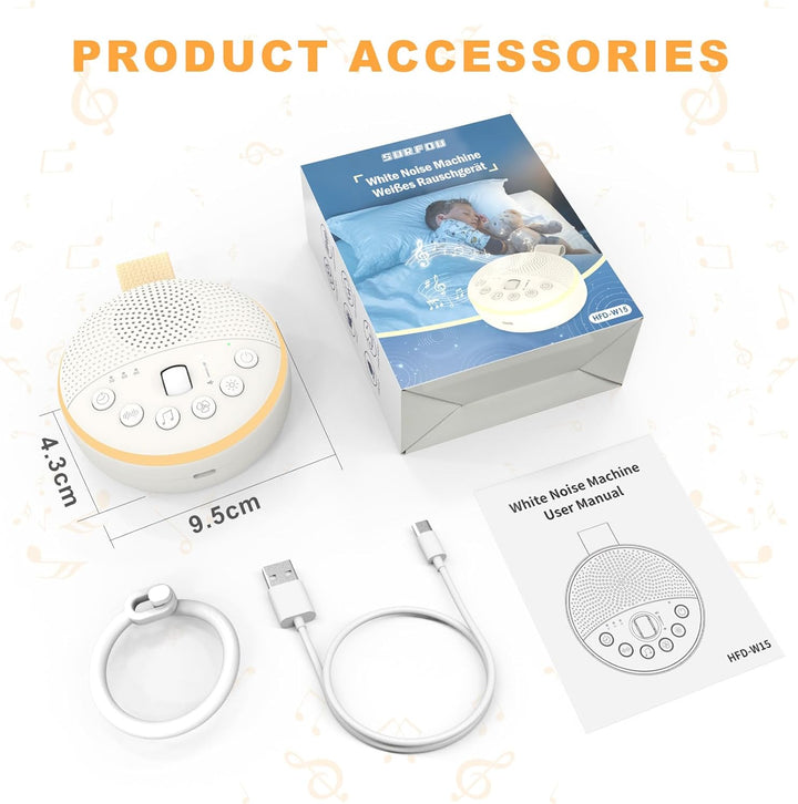 White Noise Machine, Portable Sleep Aid Sound Machine with Night Light 21 Soothing Sounds for Baby and Adults, 1800Mah Battery, Sleep Machines Memory Function, Travel Gift USB Rechargeable