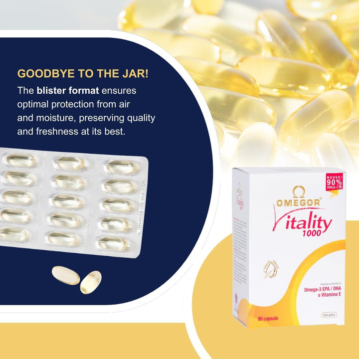 Omega 3 Capsules High Strength -  Vitality 1000 Omega3 Supplement with 535Mg EPA and 268Mg DHA for Heart, Brain and Eye Vision - No Fishy Aftertaste (90 Softgel Caps)