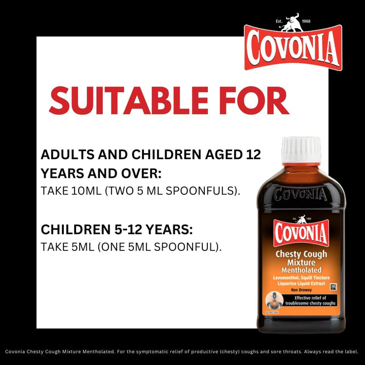 Chesty Cough Mixture Mentholated,Loosen Chesty Coughs & Troublesome Stubborn Mucus,Suitable for Vegetarians & Vegans,For Adults & Children Aged 5 +, Cough Medicine,300Ml