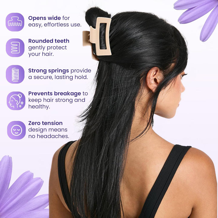 Hair Claw Clips Women & Girls - 8 Pcs Large & Small Non-Slip Matte Hair Clips in Beige & Black - Stylish Claw Clips Set for All Hair Types