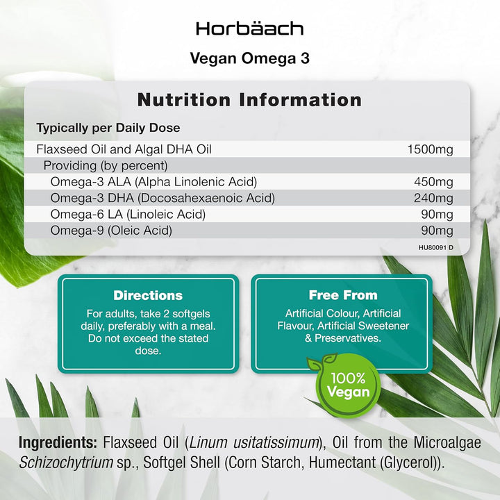 Vegan Omega 3 DHA from Algae Oil 1500Mg | 60 Softgels | High Strength 450Mg of ALA and 240Mg of DHA per Serving | by