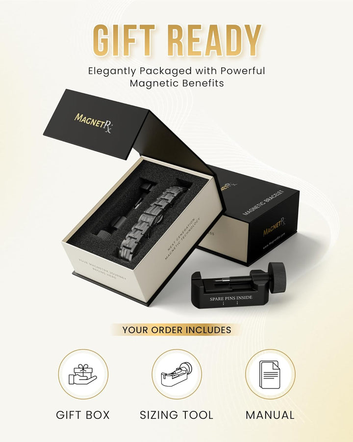 ® Magnetic Bracelets for Men - Ellipsemax 5X Strength 5,000 Gauss Magnets - Designed in USA & Patent Approved - Premium Titanium Mens Magnetic Bracelet & Adjustable Length (Gunmetal)