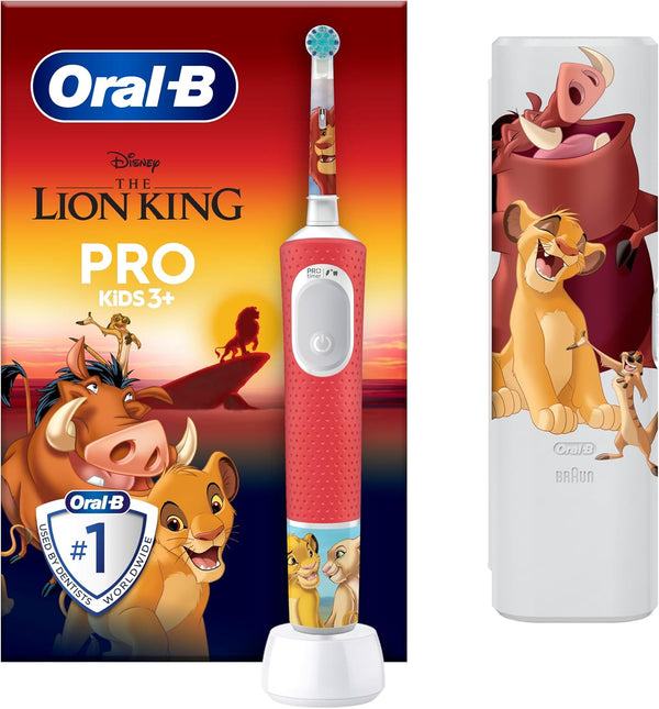 Pro Kids Electric Toothbrush, 1 Handle Featuring Disney the Lion King, 1 Toothbrush Head, 1 Travel Case, Designed by Braun, for Ages 3+