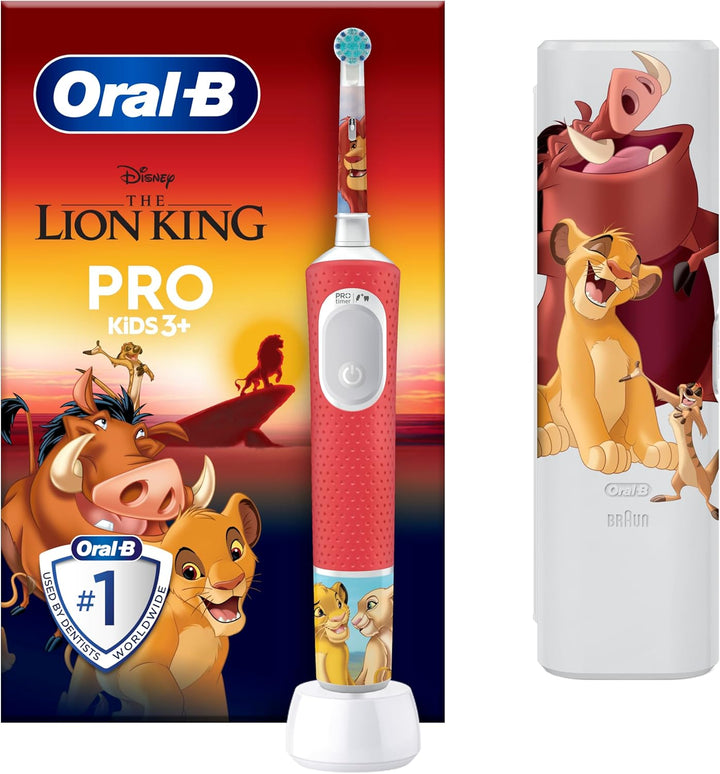 Pro Kids Electric Toothbrush, 1 Handle Featuring Disney the Lion King, 1 Toothbrush Head, 1 Travel Case, Designed by Braun, for Ages 3+
