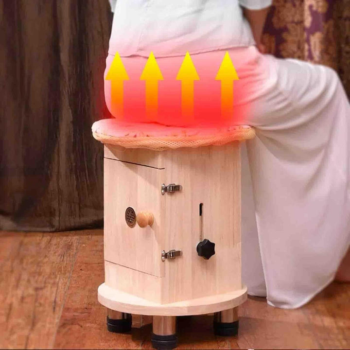 Smokeless Moxibustion Sit Chair, Heavy Duty Wooden Heating Moxibustion Stool, Adjustable Temperature, Load 150Kg / 330Lbs(S)