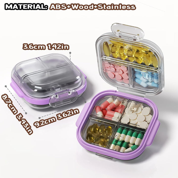 Pocket Pill Case Box, Pill Dispenser 7 Compartments, Weekly Medication Organiser, Vitamin Medication Case Airtight & Moistureproof (Purple Gray)