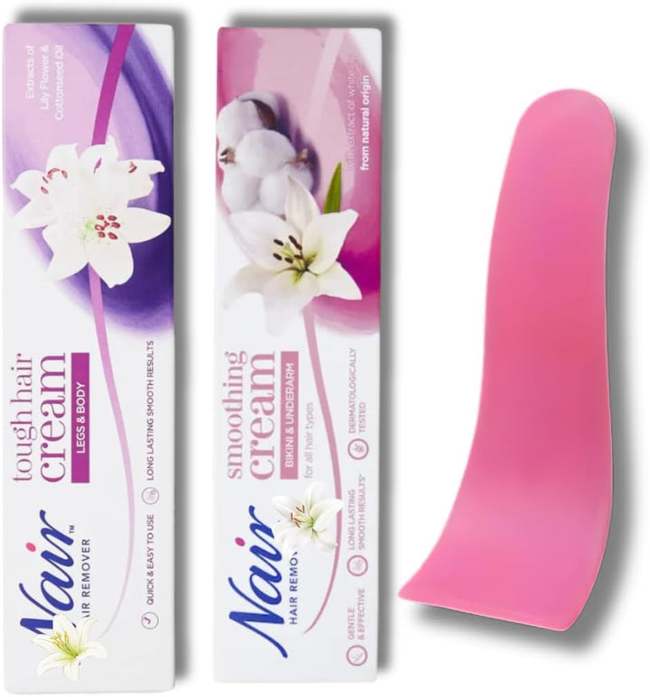 Nair Hair Removal Cream Bundle for Legs, Body, Bikini, and Underarms with  Depilatory Spatula Tool - Complete Hair Removal Solution for Smooth Skin