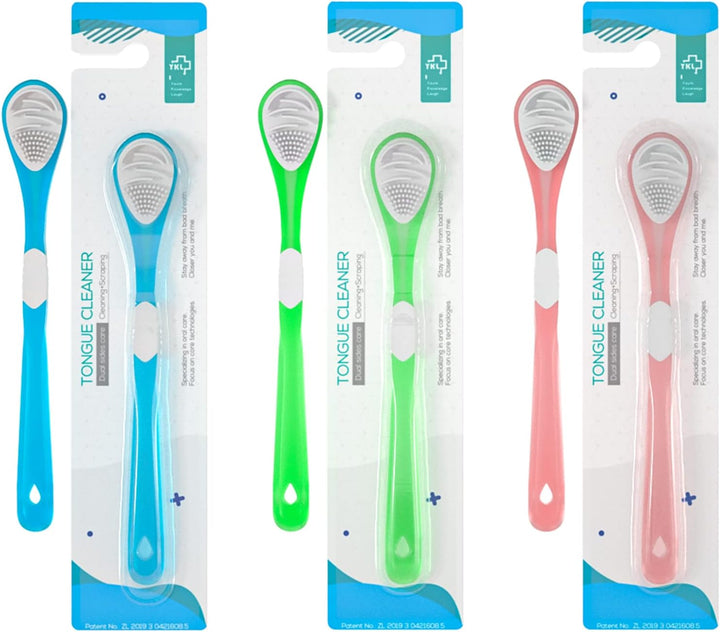 3-Color 3 Pack Adult Tongue Scraper and Tongue Cleaning Brush Double-Sided Soft Tongue Coating Brush, Portable Food-Grade Oral Massage Brush