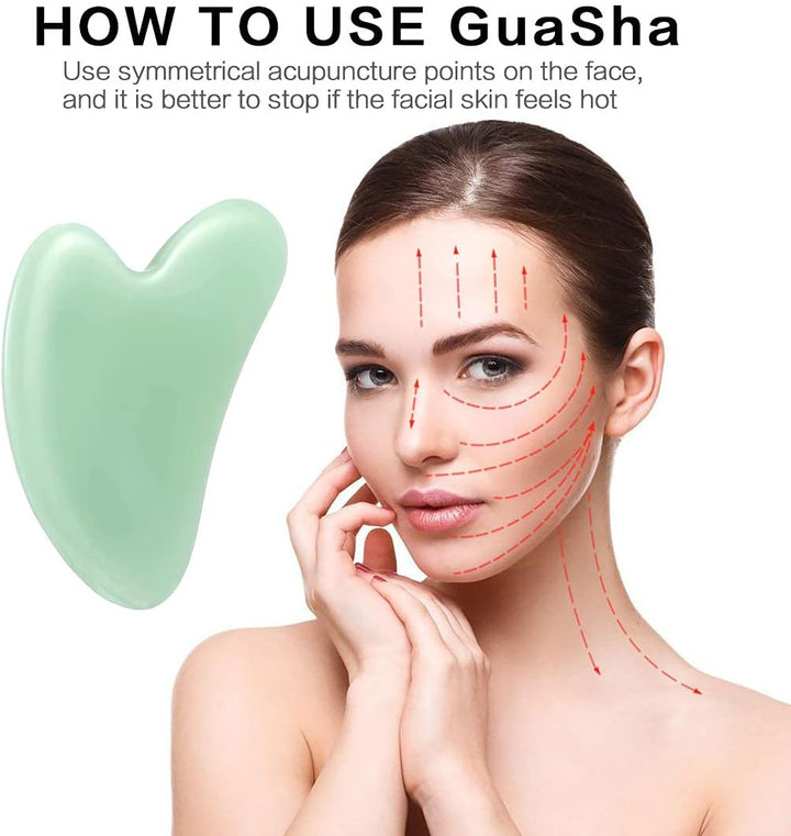 Gua Sha Stone Massage Tool Jade Neck Beauty Slimming Massager for Spa Skin Caring Pain Relief Tool, Face Body Heart Shape (Green 1)