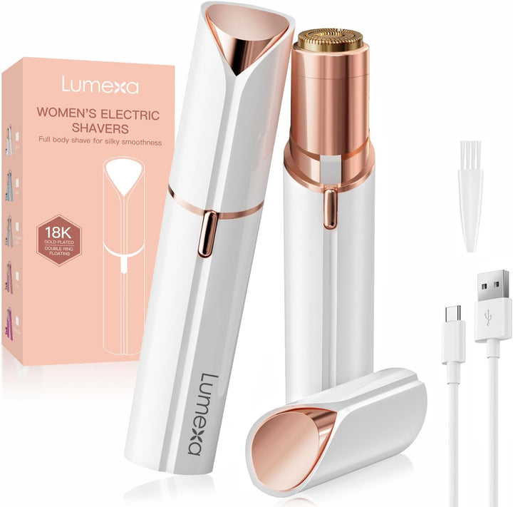 Facial Hair Remover Women, Lady Shaver for Women, Rechargeable Hair Remover Painless Face Hair Trimmer for Face Hair, Lips, Peach Fuzz, Bikini Body-White