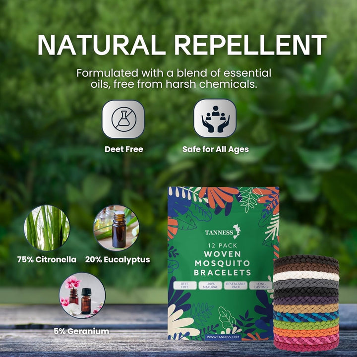 12 Pack Mosquito Repellent Bracelet - Long-Lasting Insect & Mosquito Bands, Deet-Free Insect Repellent Bracelet for Kids & Adults, Travel & Holiday Essentials for Outdoor Protection