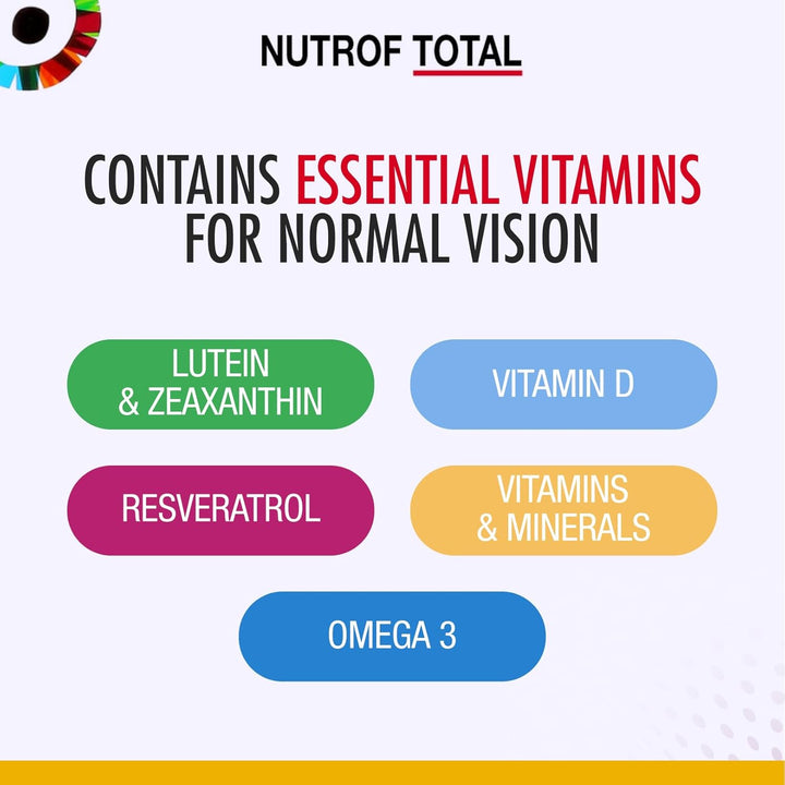 Nutrof Total Capsules – Eye Health Supplement with Lutein, Zeaxanthin, Omega 3, and Antioxidants | Essential Nutrients for Optimal Eye Health | Pack of 30 Capsules (1 Capsule per Day - 1-Month Supply)