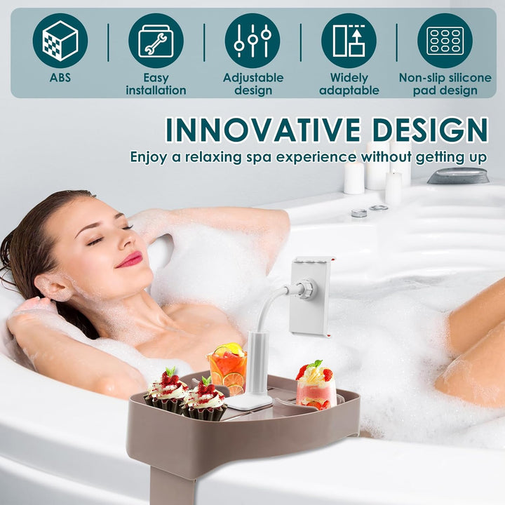 3-In-1 Adjustable Hot Tub Tray Table with Cup Holder Phone Holder, Fits for Outdoor Inflatable Pools/Spas Caddy Drink Tray, Must Have Hottub Accessories for Adults