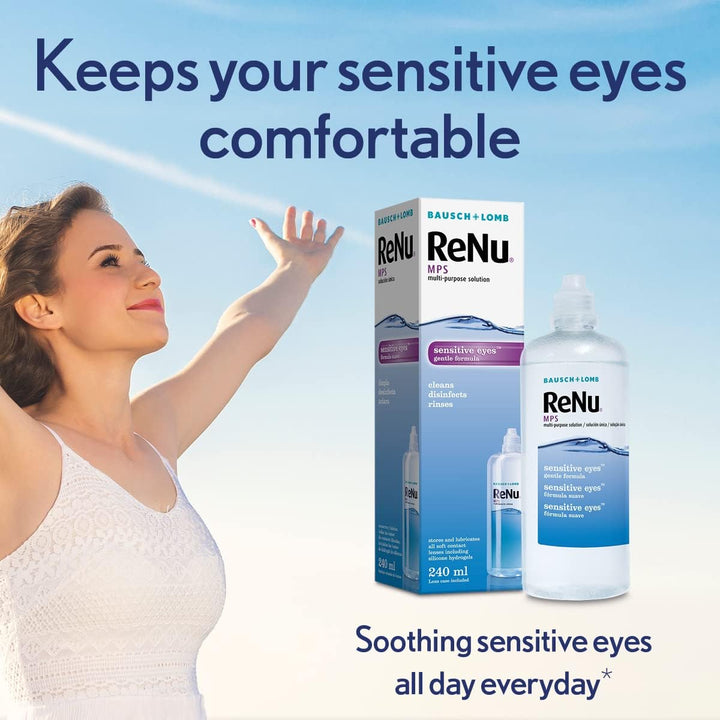Multi Purpose Contact Lens Solution 4 X 240Ml - Soft Contact Lenses for Comfortable Wear - Gentle on Sensitive Eyes - Clean, Disinfect, Rinse, Lubricate and Store Your Lenses - Lens Case Included