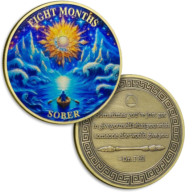 8 Months Sobriety Coin Eight Months Sober Coins August AA Chips and Medallion Sun Chip Alcoholics Anonymous Coin Recovery Anniversary Token Sobriety Gifts for Women Men