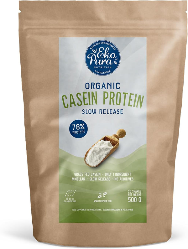 Casein Protein Powder - 500G | 78% Protein | Hormone Free, Gmo-Free, Soy-Free, Additive Free, Sugar-Free | Promote Muscle Growth - Accelerate Recovery | Certified Organic Casein protein, Slow-digesting protein, Protein supplement, Protein powder, Muscle r