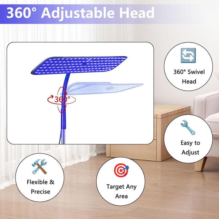 Tanning Lamp, 126 Blue Leds, 360° Rotating Head, Adjustable Height 65–186Cm, Timer & Goggles, Face Tanning Lamp with 3 Wavelengths: 660Nm+850Nm / 660Nm / 850Nm – for Home Use