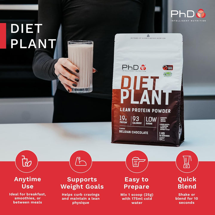 Nutrition Diet Plant, High Protein Lean Matrix, Vegan Diet Protein Powder, Belgian Chocolate, 19G of Plant Protein, 40 Servings per 1 Kg Bag (Packaging May Vary)