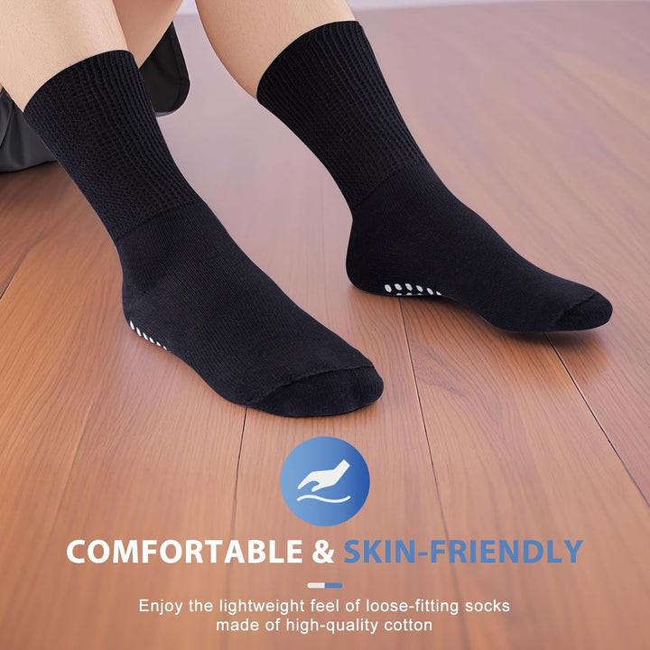 Diabetic Grip Socks for Men Women, Extra Wide Soft Top for Swollen Feet Ankles, Non-Slip Breathable Hospital Slipper Sock