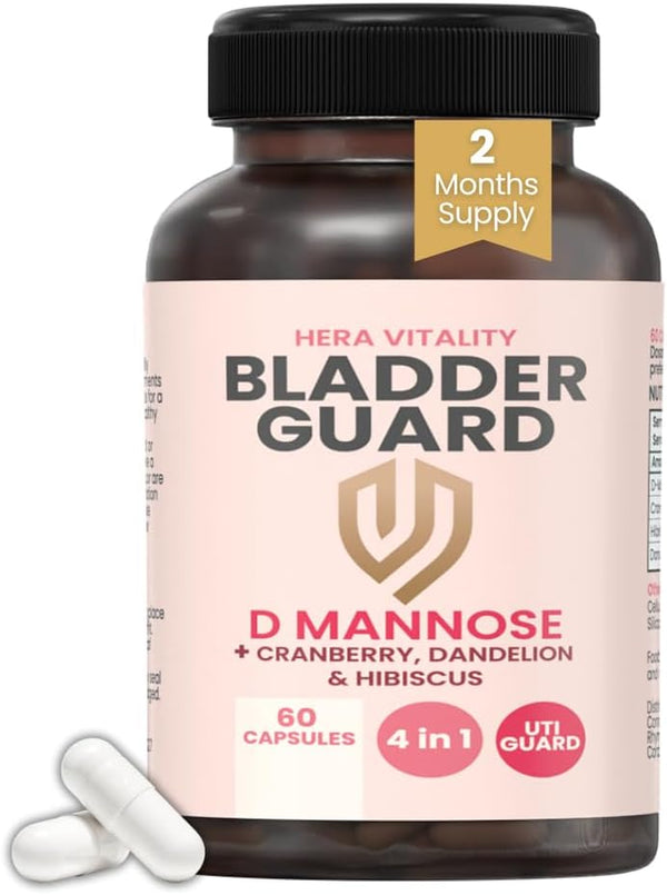D-Mannose Bladder & UTI Support – Urinary Tract Cleanse with Cranberry, Hibiscus & Dandelion – Natural Cystitis Relief & Bladder Control Supplement – 2 Month Supply | Vegan, Uk-Made Capsules