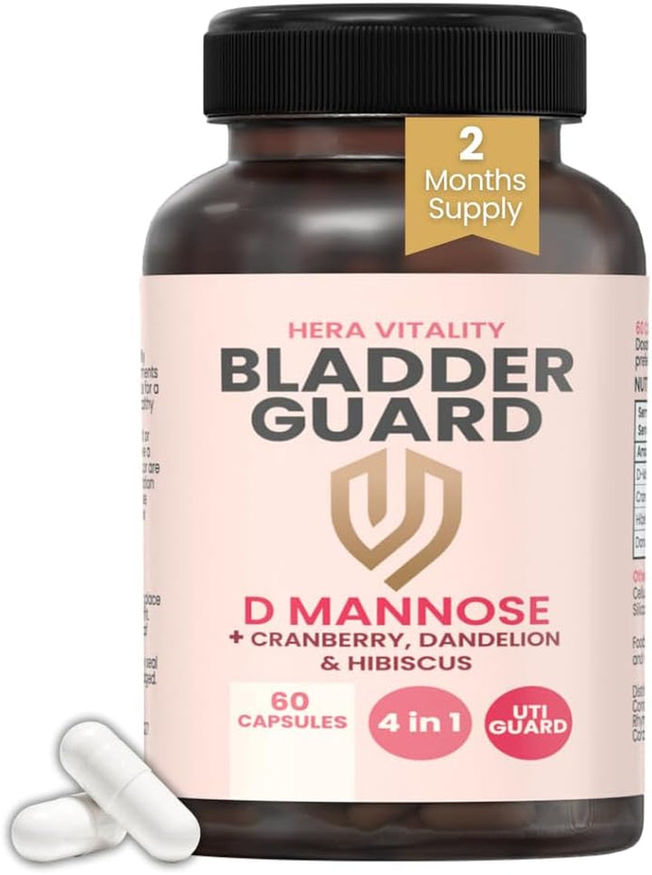 D-Mannose Bladder & UTI Support – Urinary Tract Cleanse with Cranberry, Hibiscus & Dandelion – Natural Cystitis Relief & Bladder Control Supplement – 2 Month Supply | Vegan, Uk-Made Capsules
