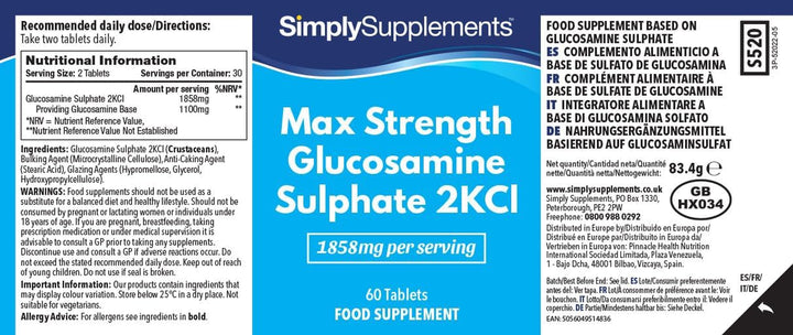 Max Strength Glucosamine Sulphate 2Kcl | Supports Active Lifestyles | 1858Mg per Serving | Marine Sourced | 120 Tablets = 2 Months’ Supply | Manufactured in the UK in Accordance with GMP Standards