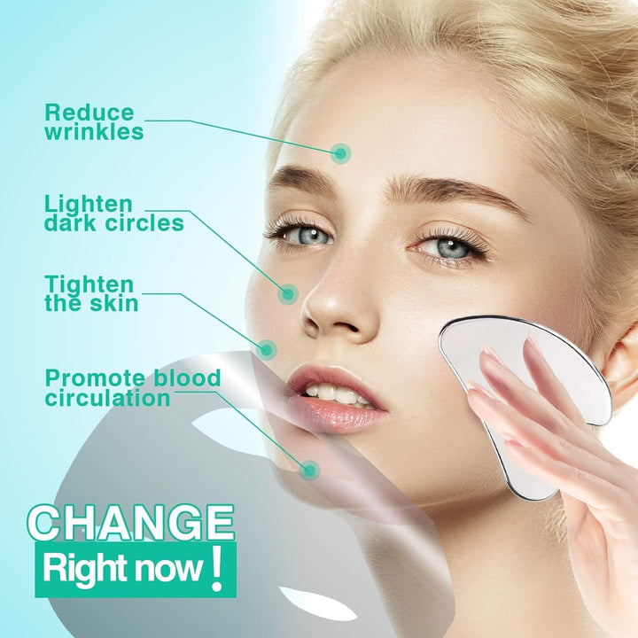 Stainless Steel Gua Sha Facial Tools, Guasha Board for SPA Acupuncture, Metal Gua Sha for Body Face Neck and Eye, Skin Care Gift for Woman (Silver)