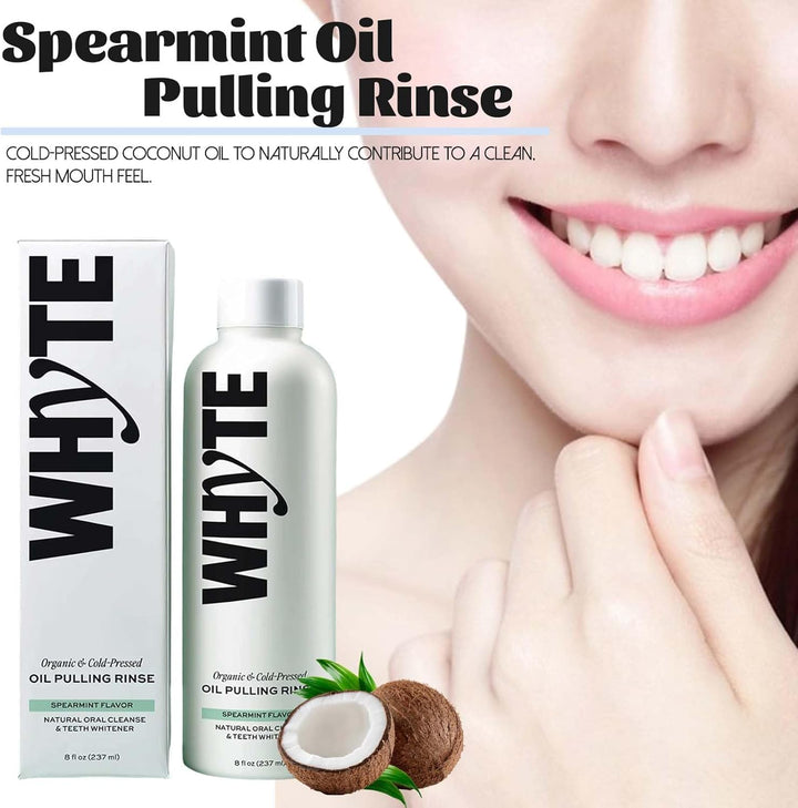 Whyte Oil Pulling Rinse, Spearmint Oils Pullings Rinse, Natural Oral Cleanse, Remove Yellow Stains and Brighten Teeth