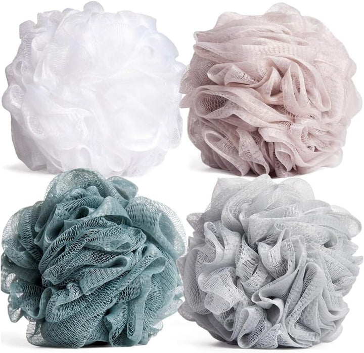 Loofah Bath Sponge (Pack of 4) – Soft & Durable Shower Puffs for Deep Exfoliation – Unisex Body Scrubber, Eco-Friendly and Skin-Safe, Assorted Colours