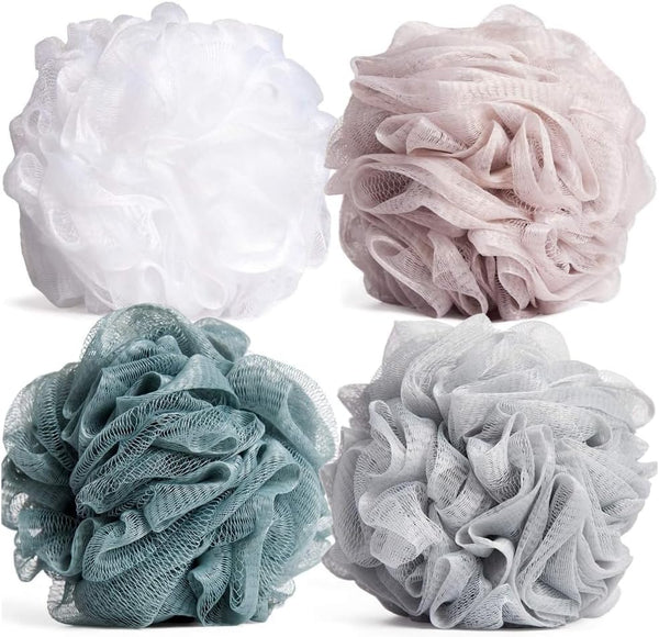 Loofah Bath Sponge (Pack of 4) – Soft & Durable Shower Puffs for Deep Exfoliation – Unisex Body Scrubber, Eco-Friendly and Skin-Safe, Assorted Colours