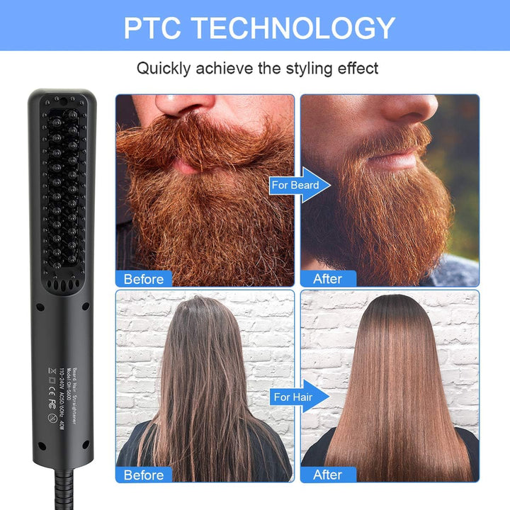 Beard Straightener Combs for Men, Multifunctional Ionic Hair Beard Straightener Brush Heated Beard Brush for Men Electric Hair Straightening Styler Tools for Home and Travel