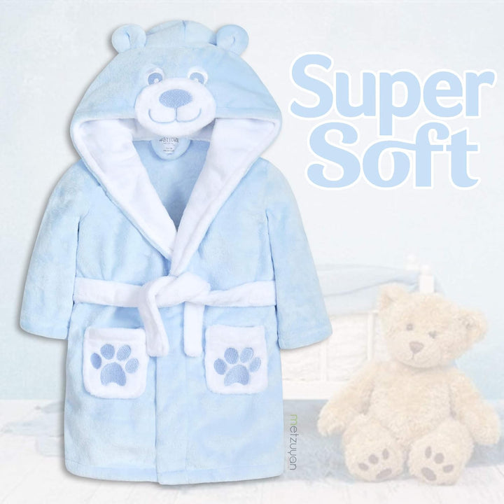 Baby Boys & Girls Teddy Bear Novelty Hooded Dressing Gown with Pockets and Ears