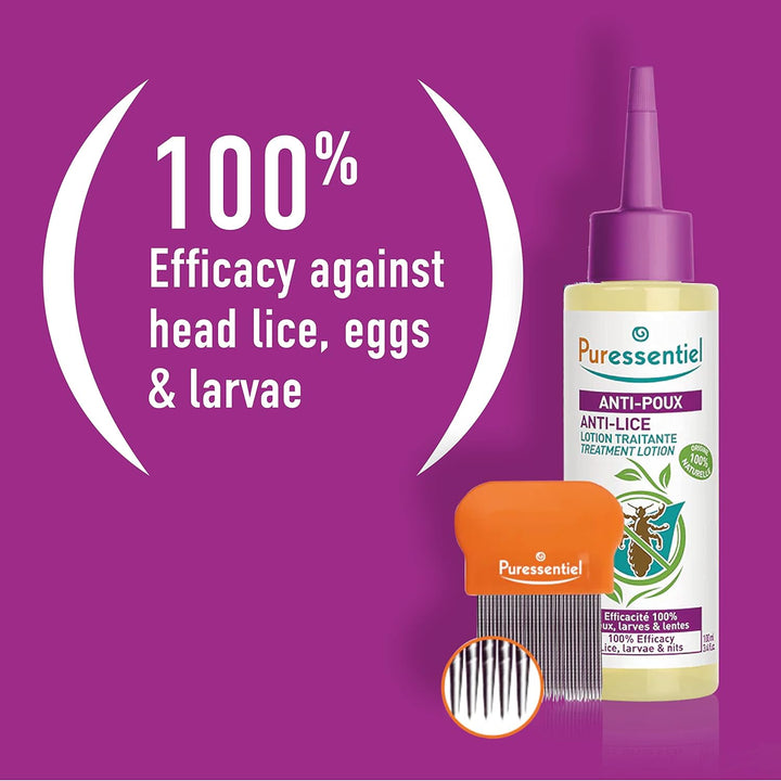 Head Lice Treatment Lotion & Head Lice Comb - Kills 100% Head Lice in Just 10 Minutes - 100% Natural Formula - Easy to Apply Lotion 100Ml - for Kids & Adults - Cruelty Free