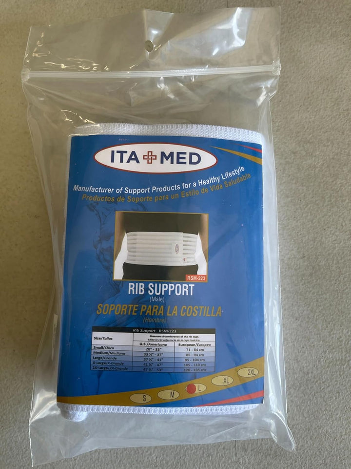 Breathable Elastic Rib Brace for Men, Ideal Compression Support Wrap/Belt for Broken, Cracked, Dislocated & Fractured Ribs, Made in USA (White, Medium)