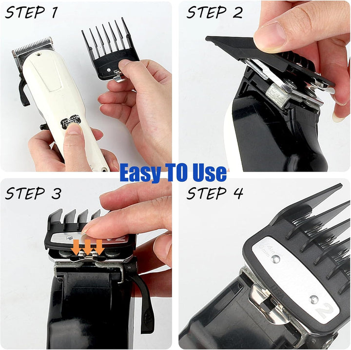 4 Pcs Clipper Guards for Wahl,Hair Clipper Guide Combs with Metal Clip,Replacement Hair Clippers Trimmers,Clipper Cutting Guards Attachments,Professional Cordless Hair Clipper Guards(Black)