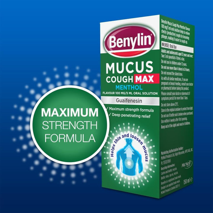 Mucus Cough Max Menthol Flavour, Helps to Clear Chest Mucus from Day 1, Cough Medicine for Adults, 100 Mg/5 Ml Oral Solution, 150 Ml
