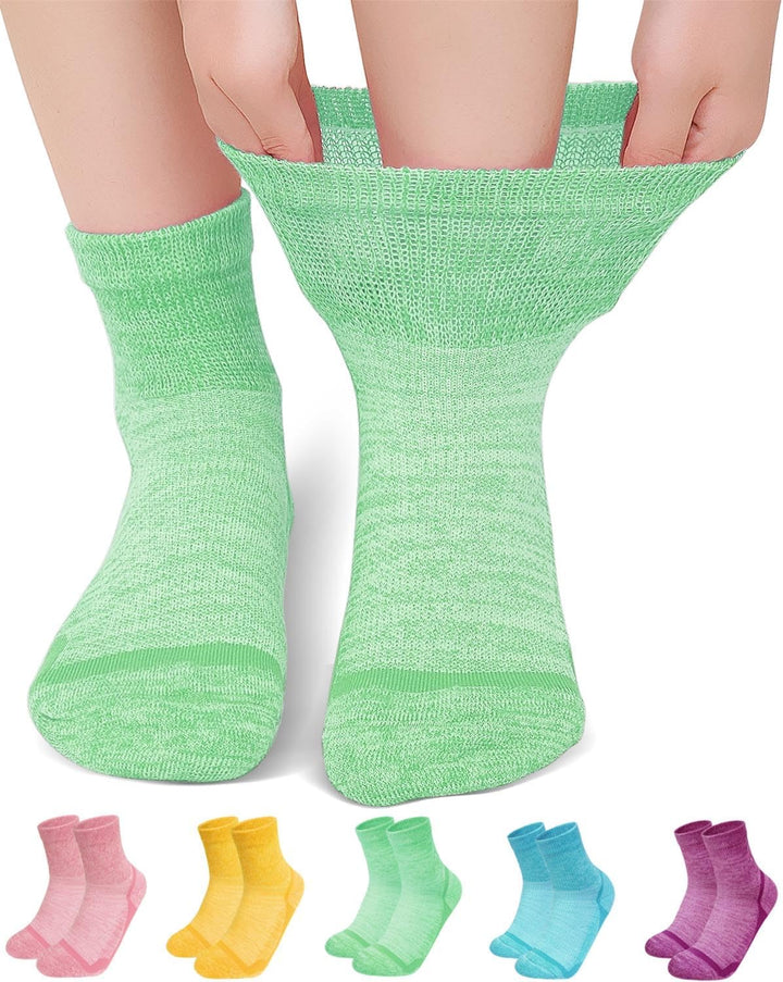 Diabetic Socks Bamboo for Women: Extra Wide Soft Top Ankle Socks for Swollen Feet Seamless Toe Hospital with Gentle Grips Non-Elastic Loose Fitting Edema Sock