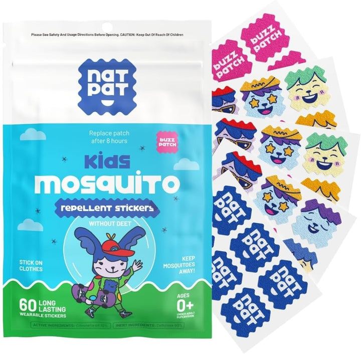 NATPAT Buzz Patch Mosquito Patch Stickers for Kids (60 Pack) - the Original All Natural Citronella Essential Oil Insect Patch, Plant Based Ingredients, Non-Toxic, DEET Free, for Toddlers, Kids