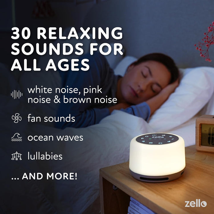 Award Winning Zello Original White Noise Machine Baby White Noise Sound Machine for Adults Kids Baby 30 Soothing Sounds 7 Colour Night Light Memory Function Rechargeable Sleep Timer Baby Sleep Aid