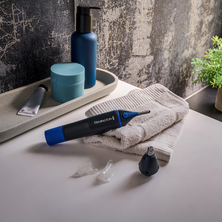 Hair Trimmer for Men, Nose, Ear, & Eyebrow Hair Clipper, Rotary Trimmer, Two Comb Attachments, Waterproof, Battery Operated, Cordless - NE3850