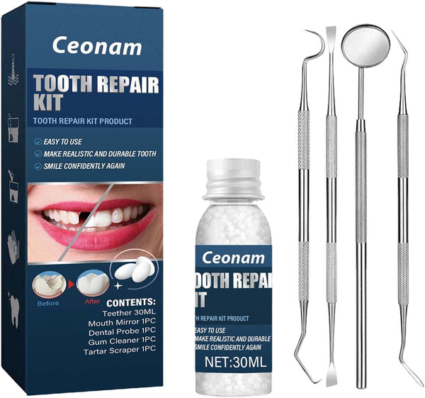 Tooth Repair Kit - Temporary Fake Teeth Replacement Kit with Dental Mirror Tools for Temporary Restoration of Missing & Broken Teeth Replacement Dentures