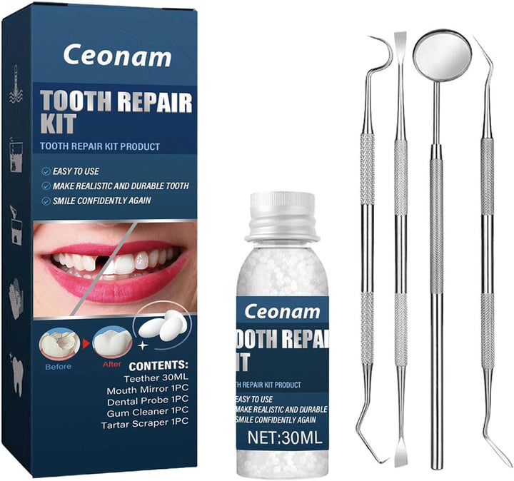 Tooth Repair Kit - Temporary Fake Teeth Replacement Kit with Dental Mirror Tools for Temporary Restoration of Missing & Broken Teeth Replacement Dentures