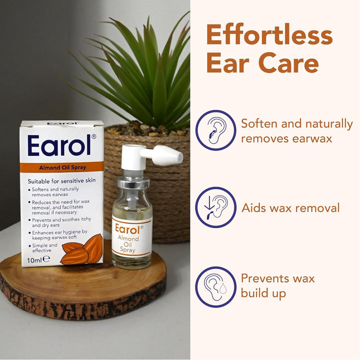 Almond Oil Ear Spray, Clinically Proven for Ear Wax Removal, Safe for Sensitive Skin, Reduce Need for Syringing or Microsuction, 1 Pack of 10Ml Metered Dose Spray