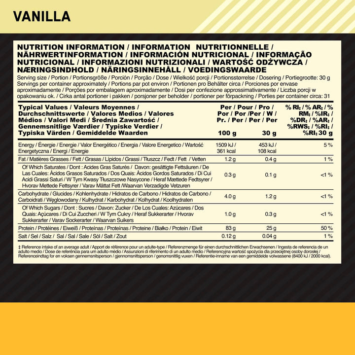 on Gold Standard 100% Isolate Pure Whey Protein, Naturally Occurring Bcaas and Glutamine, Pre and Post Workout, Vanilla Flavour, 31 Servings, 930 G