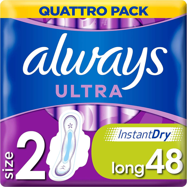 Ultra Sanitary Towels Long (Size 2) Wings X 24 Pads, Super Absorbent and Ultra Thin, for Menstrual Periods 24 X 4