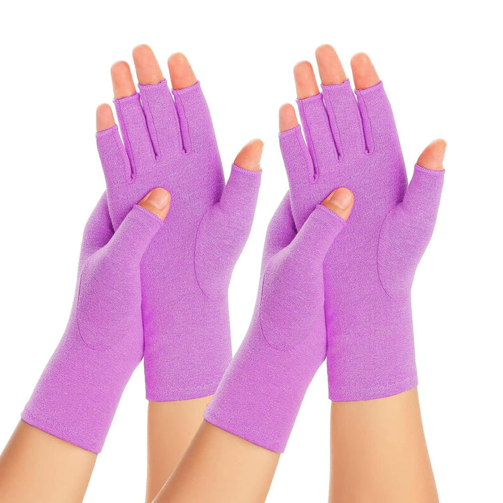2 Pairs Compression Gloves for Women and Men, Bamboo Arthritis Fingerless Gloves for Pain Relief