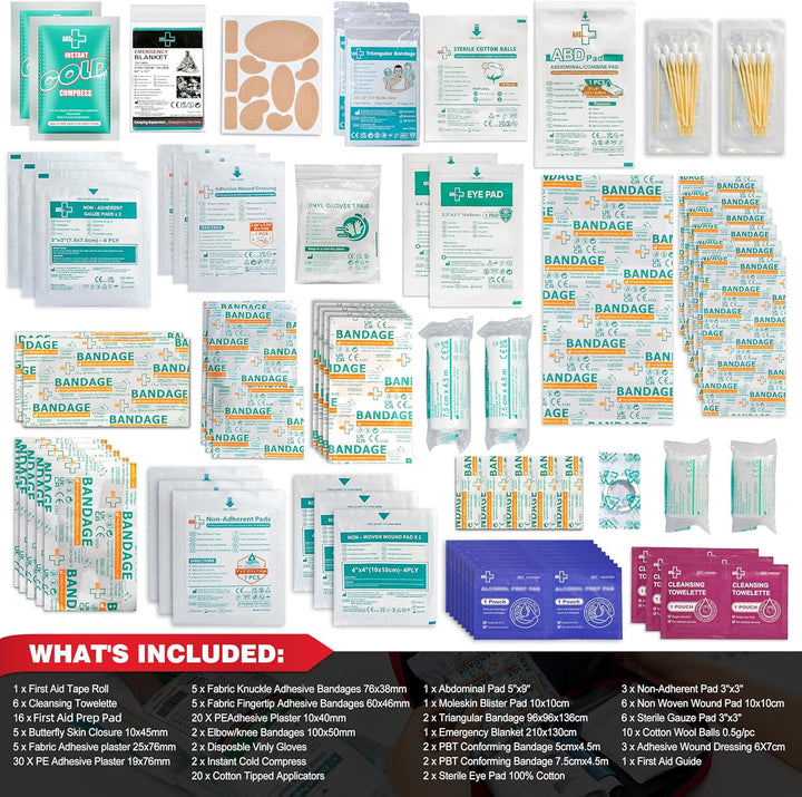 160 Piece First Aid Kit Bag Refill Kit - Includes Instant Cold Pack, Bandages, Emergency Blanket, Moleskin Pad, Gauze - Extra Replacement Medical Supplies for First Aid