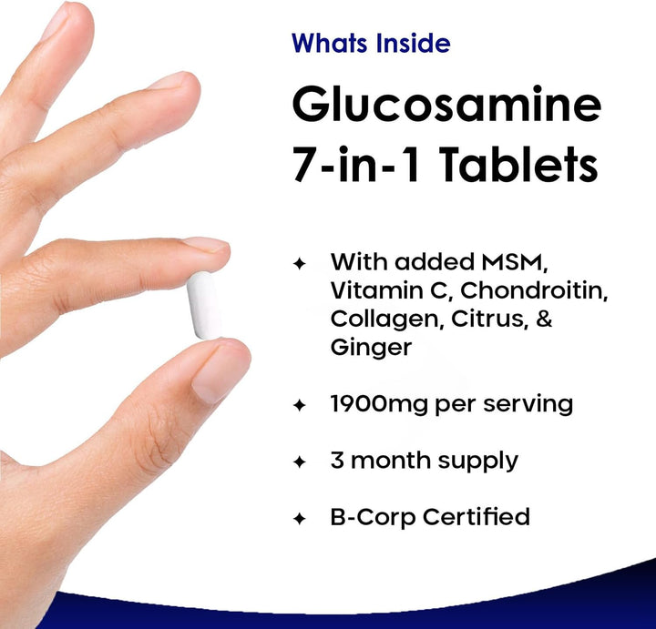 Glucosamine and Chondroitin High Strength 7-In-1 with Msm,Collagen,Vitamin C, Citrus & Ginger Joint Care Supplements for Men & Women - 180 Tablets