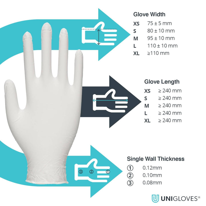 Unicare Latex GS0013 Examination - Multipurpose, Powder Free Disposable Gloves, Box of 100 Gloves, Natural, Medium
