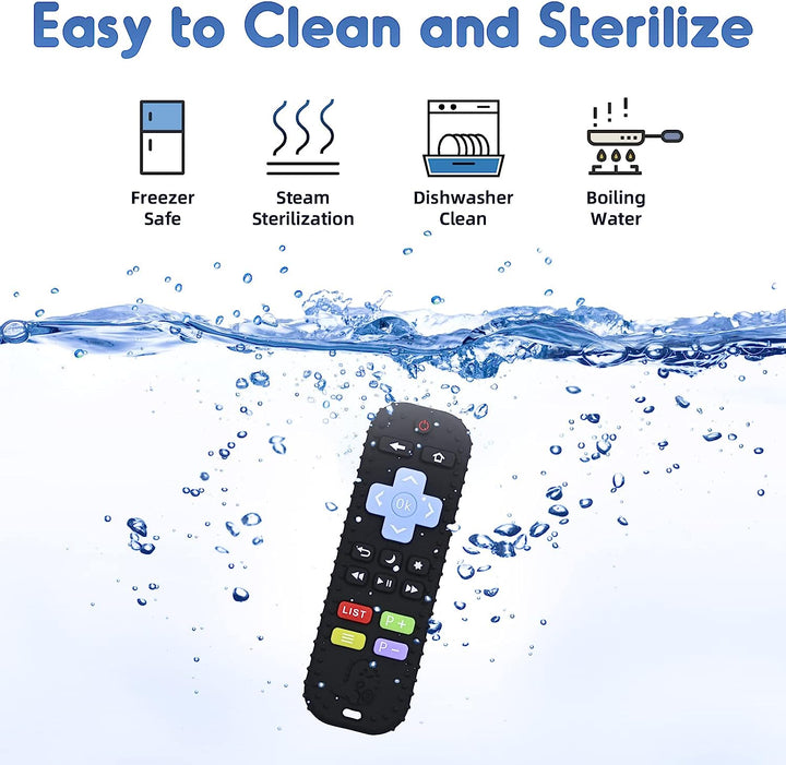 Teething Relief Teethers Toys for Babies 3-6 12 Months Gifts, Silicone Remote Control Baby Teether Bath Toys for 3 6 9 Months Newborn Infant Boy Girl Autism, Food Grade Silicone Sensory Toys, Black